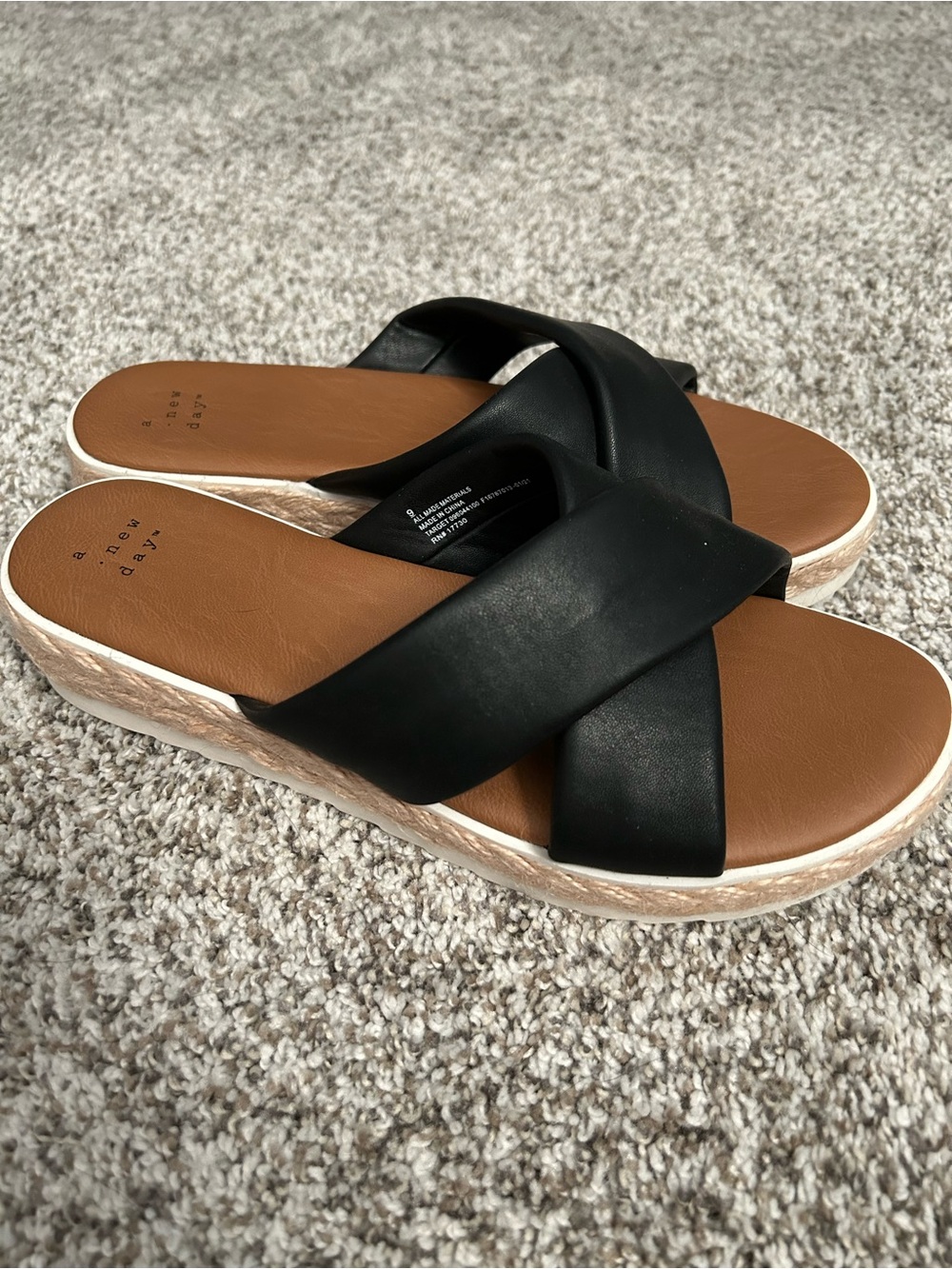 Black Cross-Over Espadrille Slide Sandals